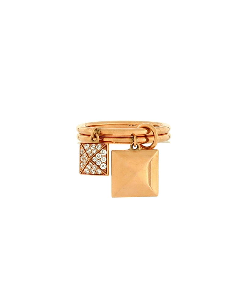Pre-owned Pre-owned Hermes Hermes Clou D'h Two Charm Ring 18k Rose Gold And Diamonds