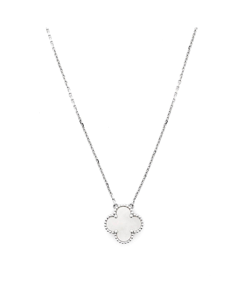 Pre-owned Pre-owned Van Cleef & Arpels Van Cleef & Arpels Vintage Alhambra Pendant Necklace 18k White Gold And Mother Of Pearl
