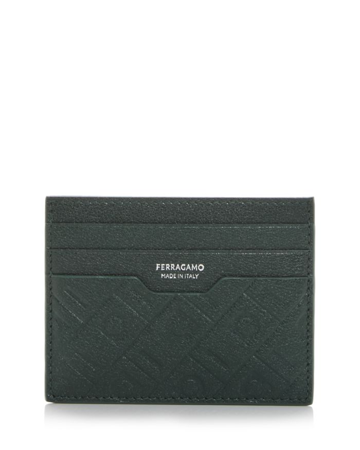 Gancini Embossed Leather Card Case