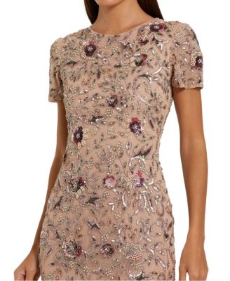 Romantic Floral Embellished Mesh Midi Dress