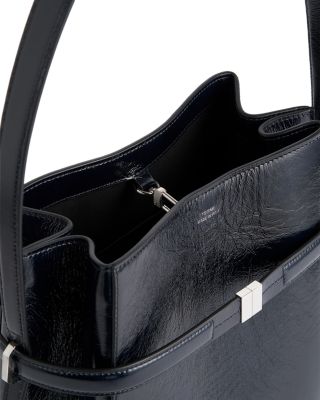 Belted Naplack Crinkled-Leather Bucket Bag