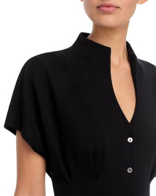 Mock Neck Button Front Midi Dress