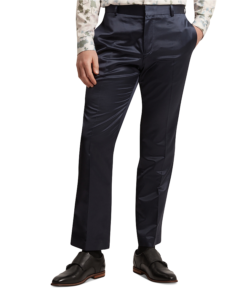 Ted Baker Fluidt High Shine Straight Fit Tailored Pants In Blue