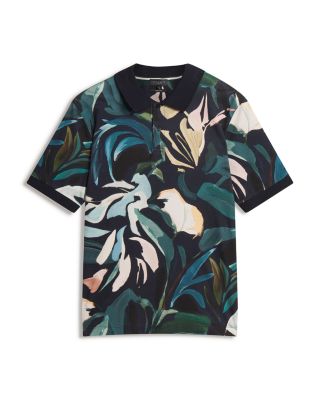 Kivem Floral Print Pure Cotton Polo Shirt