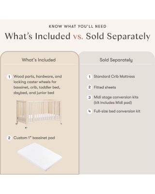 Rolli 9 in 1 Convertible All Stages&reg; Crib with Bassinet & Toddler Bed Conversion Kits