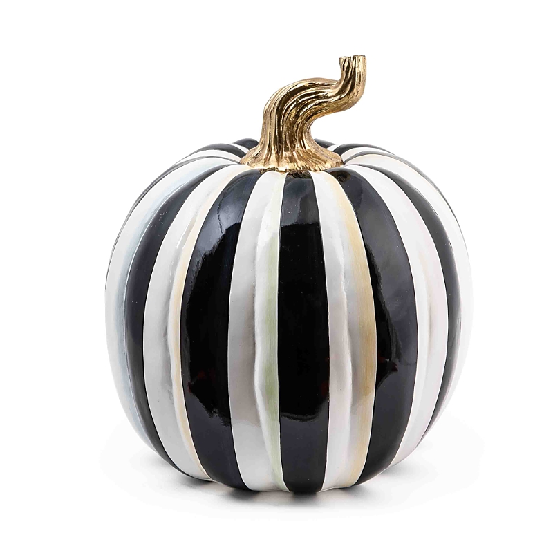Mackenzie-childs Courtly Stripe Glossy Large Pumpkin In Black
