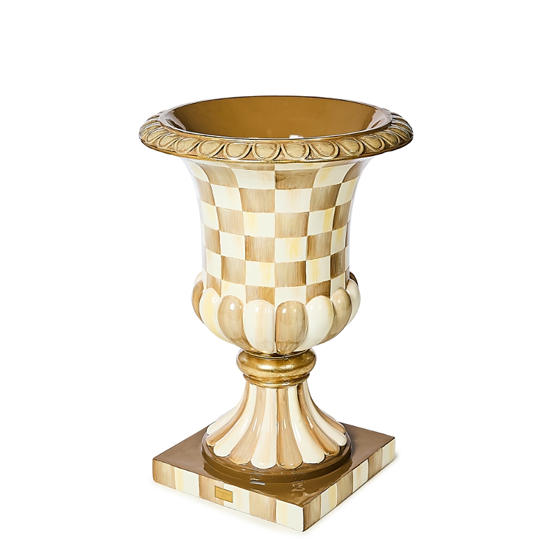 Mackenzie-childs Mocha Check Pedestal Urn In Brown