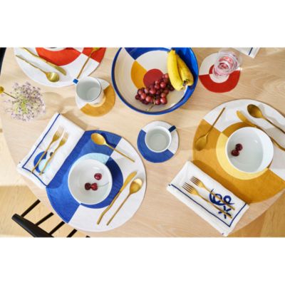 Bauhaus Embroidered Linen Round Placemats, Set of 4