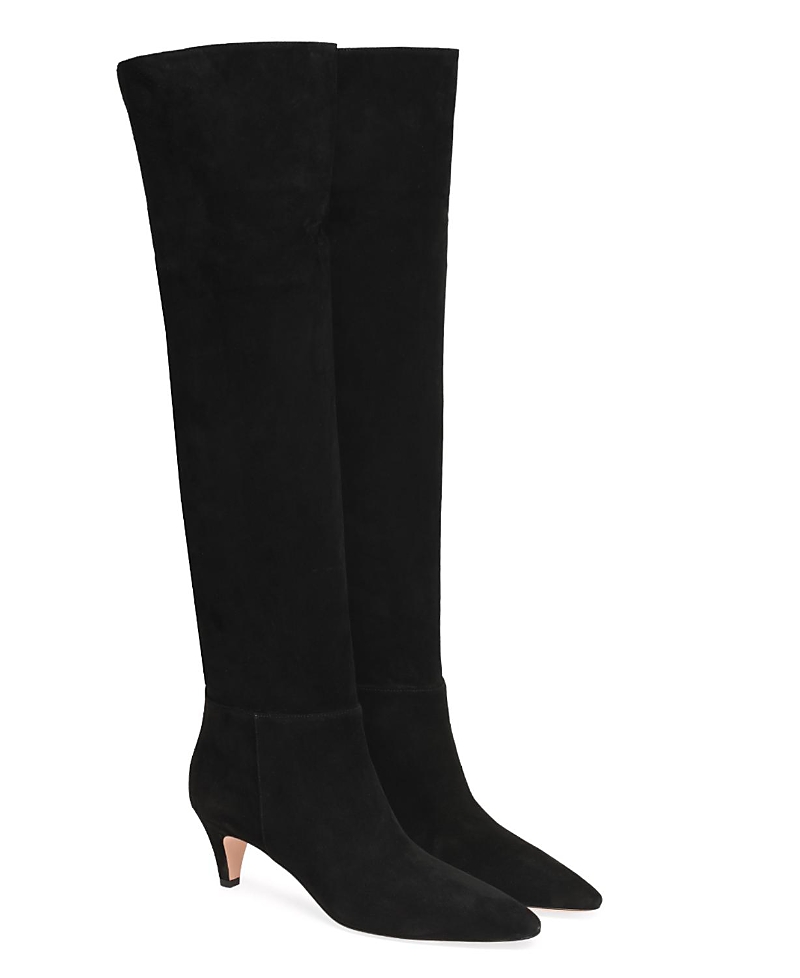 Gianvito Rossi Knee High Suede Boots With Kitten Heel In Black
