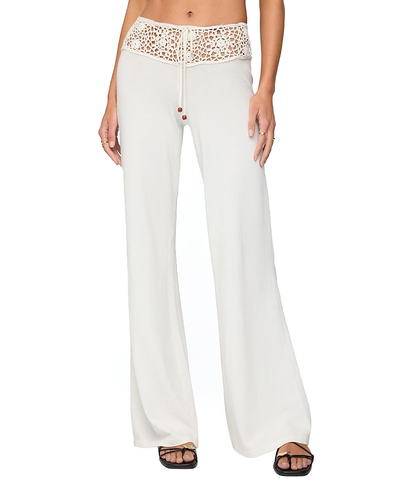 Edikted Kirsty Crochet Waist Knit Pants In White