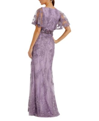 Vintage Flutter Sleeve Evening Gown