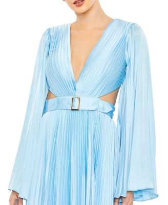 Long Sleeve Lace-up Back Charmeuse Gown