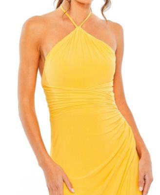 Halter Neck Ruched Side Front Slit Gown