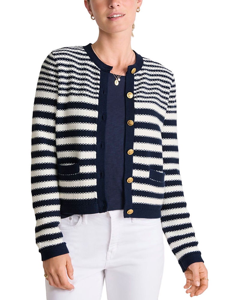 Vineyard Vines Cotton Cashmere Stripe Texture Cardigan In Black