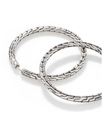 Sterling Silver Carved Chain Hoop Earrings