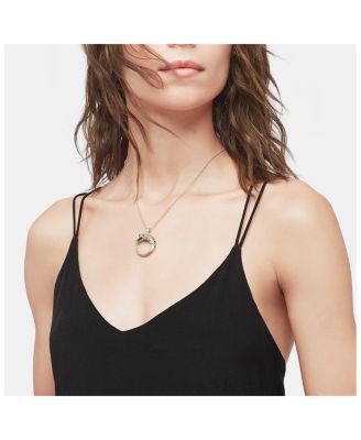 Brushed Sterling Silver Naga Pendant Necklace with Black Sapphire, Black Spinel and Blue Sapphire Eyes, 16"