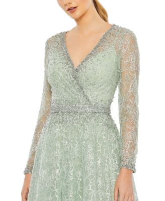 Embellished Wrap Over Long Sleeve Midi Dress