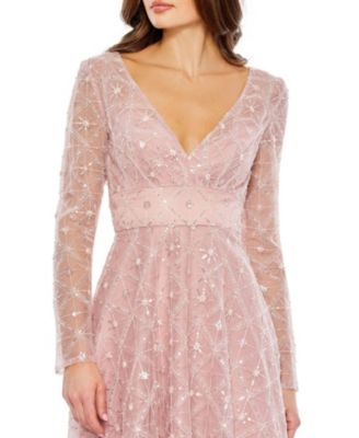 Embellished Illusion Long Sleeve Dress