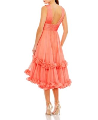 Sleeveless Deep V Neck Ruffle Tiered Chiffon Dress