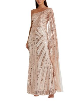One Shoulder Cape Sleeve Embellished Gown