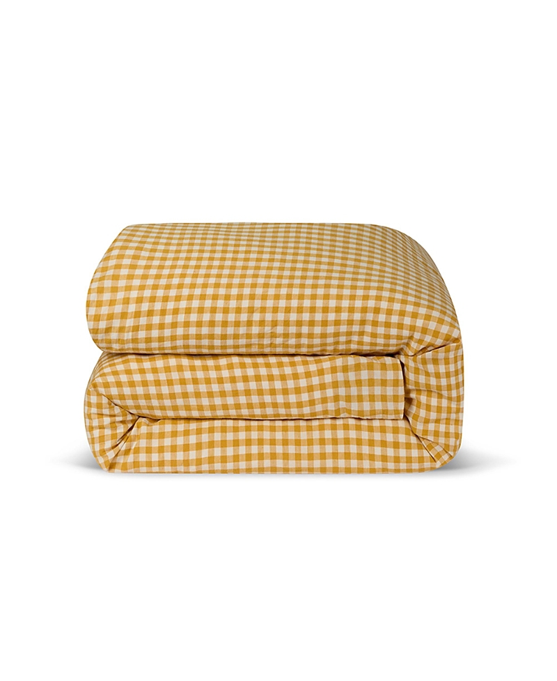 Piglet In Bed Gingham Linen Blend Duvet Cover, Twin In Brown