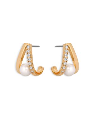 Pav&eacute; & Cultured Freshwater Pearl Split J Hoop Earrings