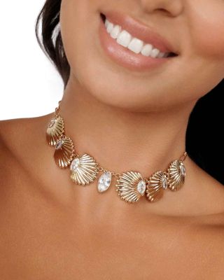 Santorini Cubic Zirconia Shell Choker Necklace, 12"-17"