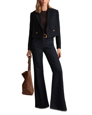 Mia Cropped Double Breasted Textured Blazer Navy  