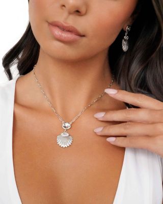 Santorini Cubic Zirconia Shell Pendant Necklace, 15"-18"