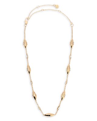 Baguette Crystal Oval Dome Chain Necklace, 12.5"-17.5"
