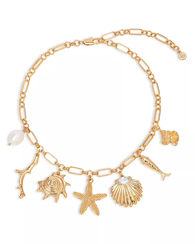 Ettika Oceanic Dreams Cubic Zirconia & Cultured Freshwater Pearl Shell Charm Statement Necklace, 15