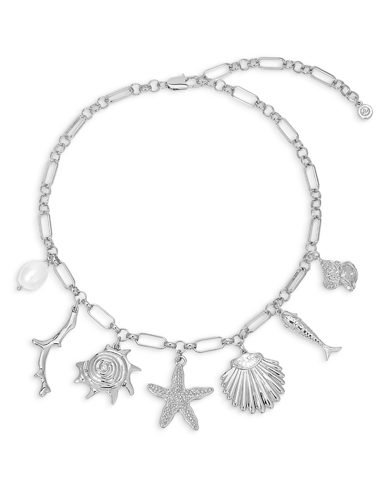 Ettika Oceanic Dreams Cubic Zirconia & Cultured Freshwater Pearl Shell Charm Statement Necklace, 15-18