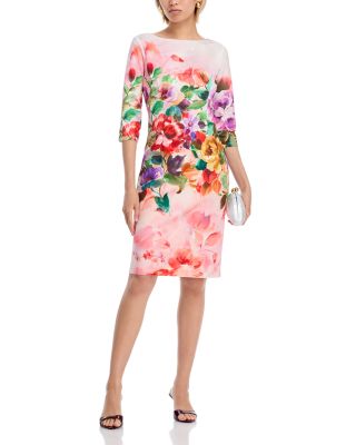 Scuba Floral Three Quarter Sleeve Dress