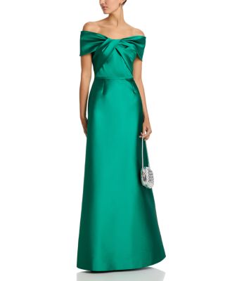 Stretch Mikado Off Shoulder Twist Front Gown