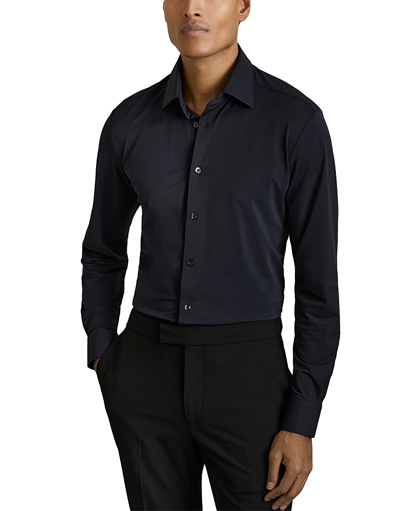 Reiss Navy Long-sleeve Travel Shirt In Blue