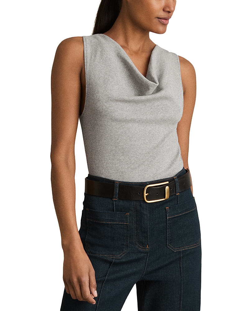 Reiss Womens Grey Marl Lyra Cowl-neck Sleeveless Ribbed Stretch-cotton Vest Xs