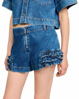 Ruffled Denim Shorts