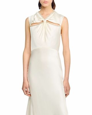 Rhinestone Trim Satin Maxi Dress