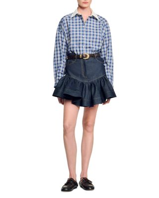 Ruffled Mini Denim Skirt