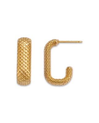 Faceted Texture Rectangular Hoop Earrings 14K Yellow Gold