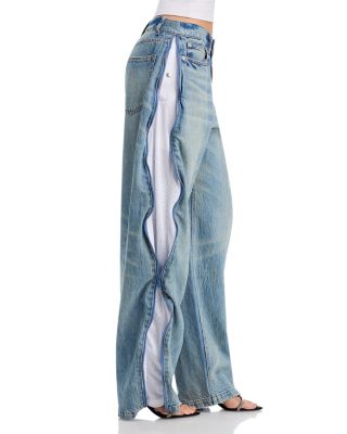 High Rise Curved Zipper Trim Jeans in Vintage Bleach Blue