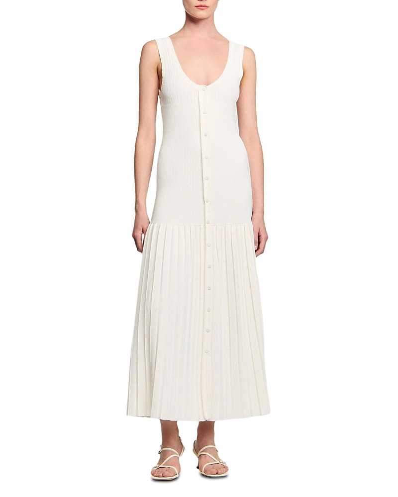 Sandro Womens Scoop-neck Ribbed Knitted Maxi Dress Ecru In White