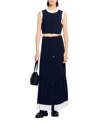 Two Tone Cropped Sleeveless Cardigan