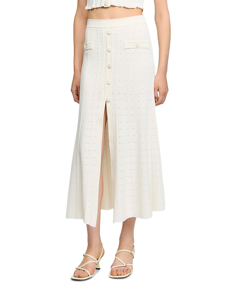 Sandro Pointelle Knit Maxi Skirt In Neutral