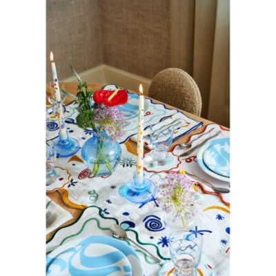 Celestial Linen Embroidered Runner in Blue