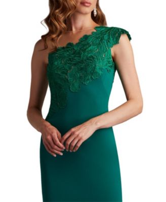 Reya One-Shoulder Embroidered Illusion Dress