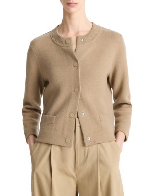 Wool Cashmere Shrunken Snap Front Cardigan
