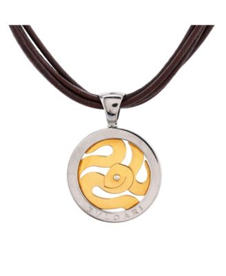 Pre-Owned Bvlgari - Tondo Snake Pendant Necklace Leather with Stainless Steel and 18K Gold with Diamond