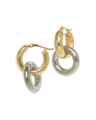 14K White & Yellow Think Chain Link Drop Earrings