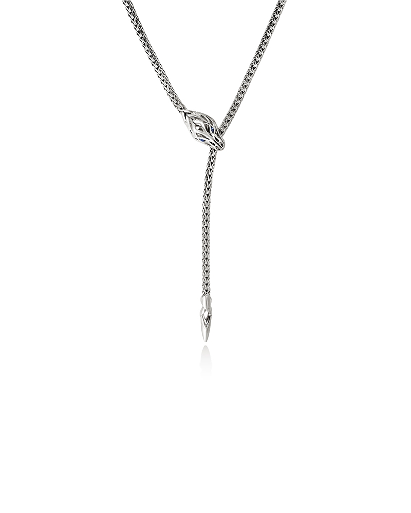 John Hardy Sterling Silver Naga Blue Sapphire Dragon Lariat Necklace, 23